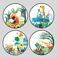 Modern round frame painting children's cartoon decorative painting rabbit giraffe frog 3d model