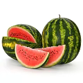 Fresh Whole and Sliced Watermelon with Juicy Red Flesh and Black Seeds