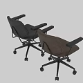 Modern Brown Leather Armchair With Black Armrests And Rolling Wheel Base Design