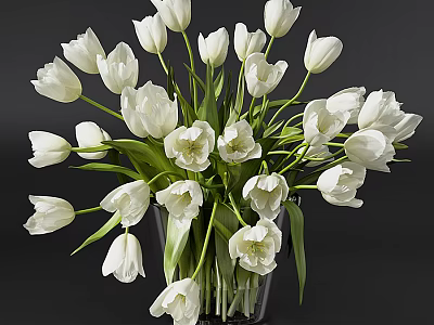 Fresh White Tulips in Elegant Clear Glass Vase for Home Interior Decor 3d model