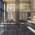 Elegant Hotel Lobby Interior With Marble Floor Sofa And Peony Decorative Paintings