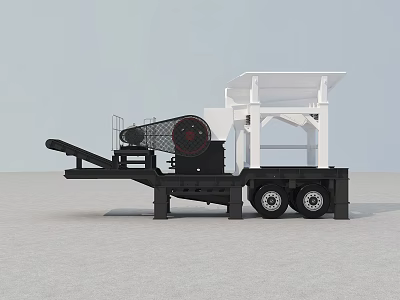 Mobile Crushing Function Vehicle With Large Device White Upper Structure Black Chassis And Tires 3d model