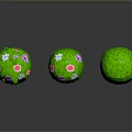 Decorative Spherical Green Plants Featuring Two With Pink And White Flowers One Plain