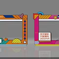 Colorful Artistic Trendy Photo Check In Spot With Geometric Frames And Decorative Elements