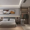 Hotel Guest Room Interior Design with Comfortable Bed Wall Art and Wooden Wardrobe