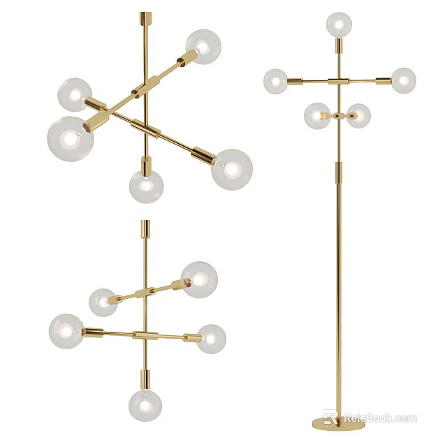 Modern Brass Light Fixture Combination With Cross Bar Design And Spherical Globe Lamps 3d model 