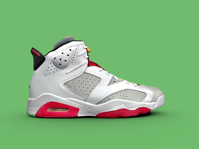 White High Top Basketball Shoes With Perforated Upper Red Sole And Gray Accents 3d model