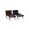 Modern Brown Leather Tufted Leisure Chair With Matching Ottoman And Metal Legs