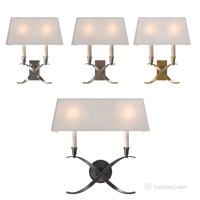Modern Wall Lamps With White Shades Metal Bases And Double Light Heads Design 3d model 