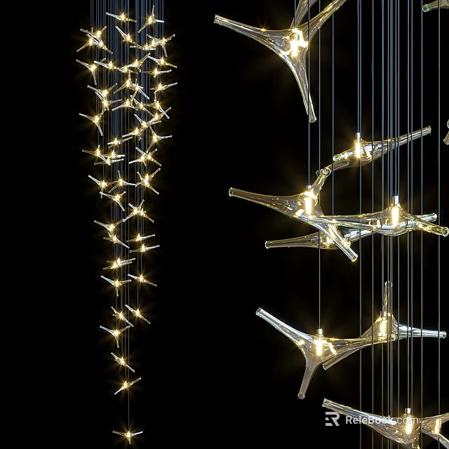 Modern Metal Chandeliers With Linear Branch Design And Warm LED Lights 3d model 