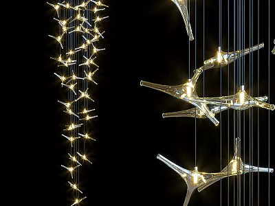 Modern Metal Chandeliers With Linear Branch Design And Warm LED Lights 3d model