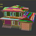 Two Story Detached House With Red Roof Wooden Exterior And Garage Door