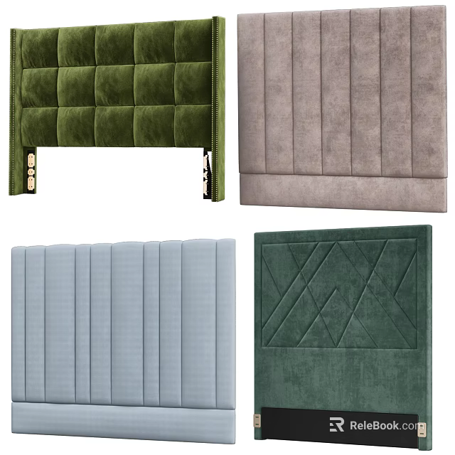 Different Style Headboards In Green Gray Blue With Tufted Striped Geometric Patterns 3d model 