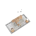 Serene White Bathtub With Woven Pendant Lights Wooden Stools White Towels And Petals