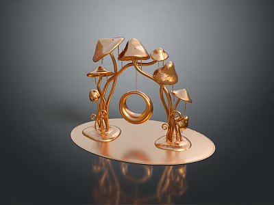 Golden Mushroom Shaped Decorative Furniture With Hanging Ring And Base 3d model