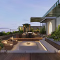 Rooftop Garden Design With Outdoor Seating Fire Pit Wooden Deck And Lush Greenery