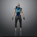 3D Character Model With Blue Top Black Pants White Headscarf Wrist Guards And Blue Shoes