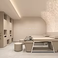 Elegant Modern Beauty Salon Interior With Beige Marble Massage Bed Storage Cabinets And Green Plants