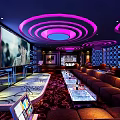 Modern KTV Lounge with Neon Lighting Ceiling Sofa TV Screen and Bar Counter