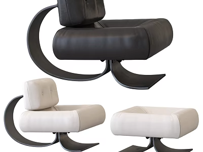 Modern Black and Beige Single Sofa with Curved Metal Frame and Ottoman 3d model