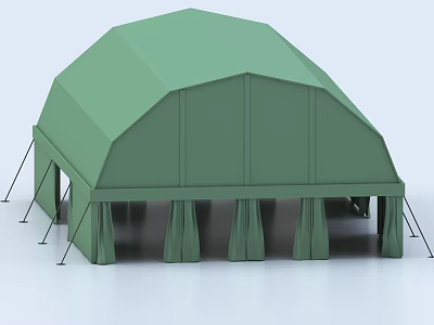 Green Arch Shaped Camping Tent With Support Legs And Draped Fabric 3d model