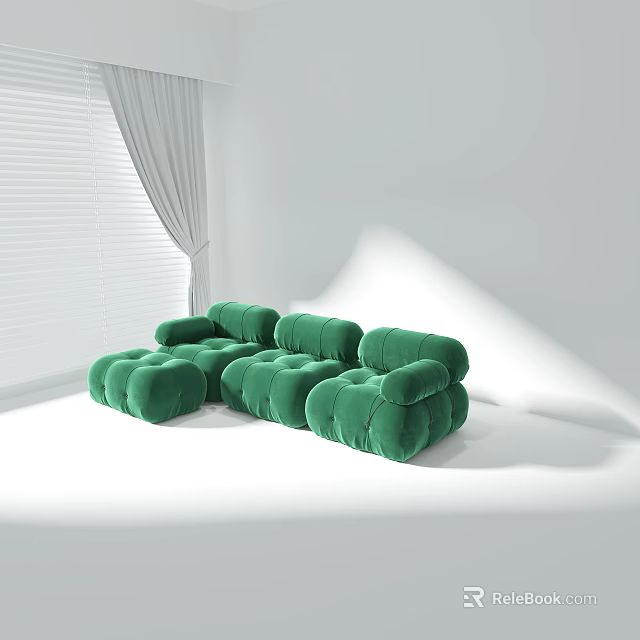 Green Modular Sofa Set In Modern Living Room With Plush Cushions And Sectional Design 3d model 