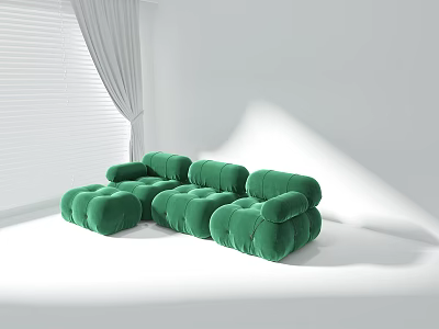 Green Modular Sofa Set In Modern Living Room With Plush Cushions And Sectional Design 3d model