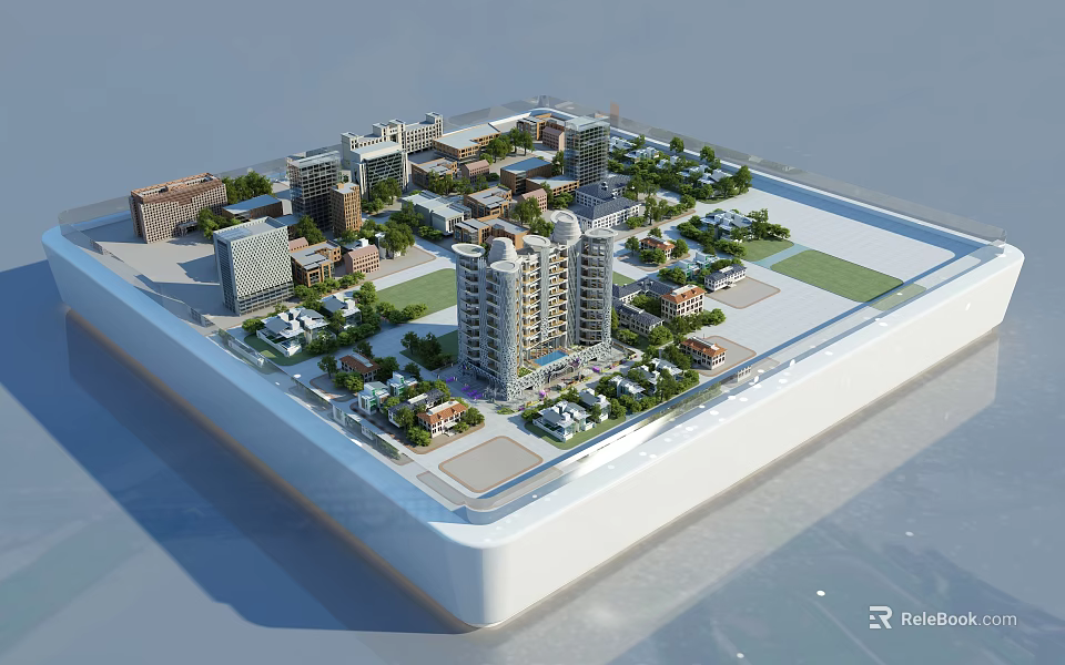 Commercial Equipment for Urban Building Scale Model Display with Green Areas Roads and Parking 3d model 