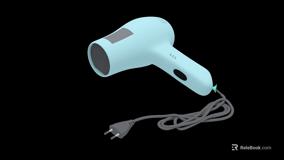 Smart Machine Light Blue Hair Dryer With Modern Design And Power Cord 3d model 