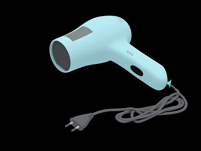 Smart Machine Light Blue Hair Dryer With Modern Design And Power Cord 3d model