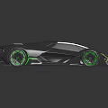 Futuristic Black Sports Car With Sleek Design Green Rims And Shiny Surface