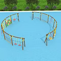 Outdoor Playground Equipment With Circular Rope Netting Structure And Swings On Blue Ground