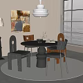 Modern Round Dining Table Set With Stylish Chairs Pendant Light And Wall Painting