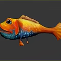 Vibrant Orange Blue Cartoon Fish Character With Big Eyes And Open Mouth