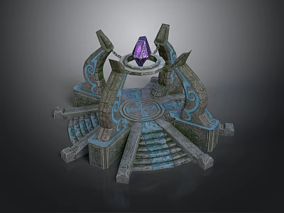 Ancient Stone Ritual Platform With Purple Gem Circular Base Steps And Ornate Carvings 3d model
