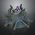 Ancient Stone Ritual Platform With Purple Gem Circular Base Steps And Ornate Carvings