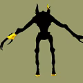 Black Silhouette Demon Creature With Long Limbs Yellow Horns Sharp Claws And Luminous Feet