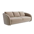 Modern Beige Upholstered Two Seater Sofa With Curved Armrests And Backrest 3d model