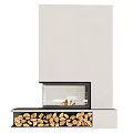 Modern Fireplace Design With Glass Front And Built In Wood Storage