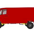 Red Mercedes Van With Off Road Tires And Yellow Bumper