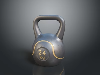 Black Kettlebell With 24 kg Weight And Gold Accents For Home Fitness Use 3d model