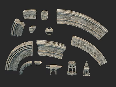 Ancient Style Stone Architectural Components With Various Shapes Carvings And Arch Designs 3d model