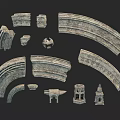 Ancient Style Stone Architectural Components With Various Shapes Carvings And Arch Designs