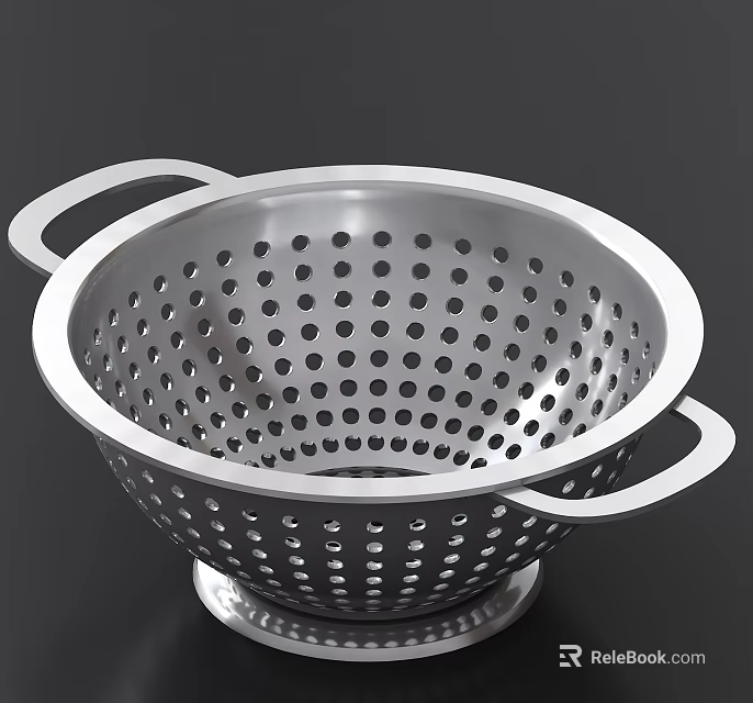 Stainless Steel Perforated Colander With Double Handles For Kitchen Draining 3d model 