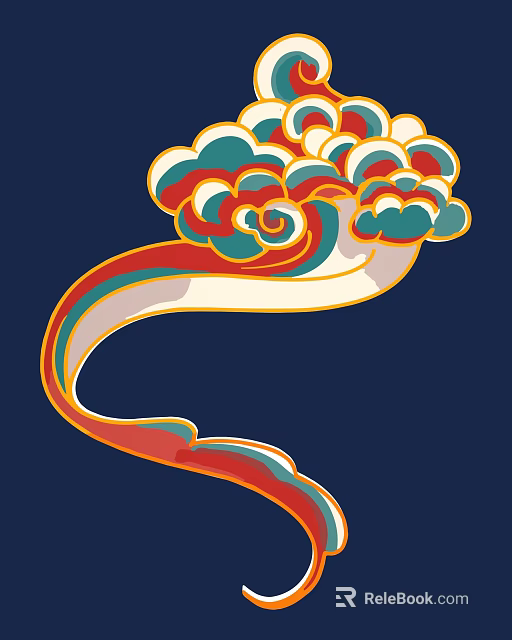 Traditional Colorful Cloud Pattern Wall Decor With Flowing Lines And Dark Blue Background 3d model 