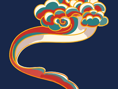Traditional Colorful Cloud Pattern Wall Decor With Flowing Lines And Dark Blue Background 3d model