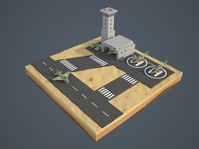 Modern Cartoon Scene Airport Military Airport Fighter 3d model