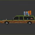 Vintage Green And Brown Station Wagon With Roof Luggage Carrier And Decorative Stickers