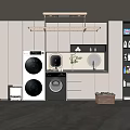 Modern Home Balcony Design With Washing Machine Dryer Wall Cabinets Clothes Rail And Storage