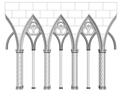 Gothic Architectural Columns With Pointed Arches And Intricate Carvings On Stone Wall 3d model